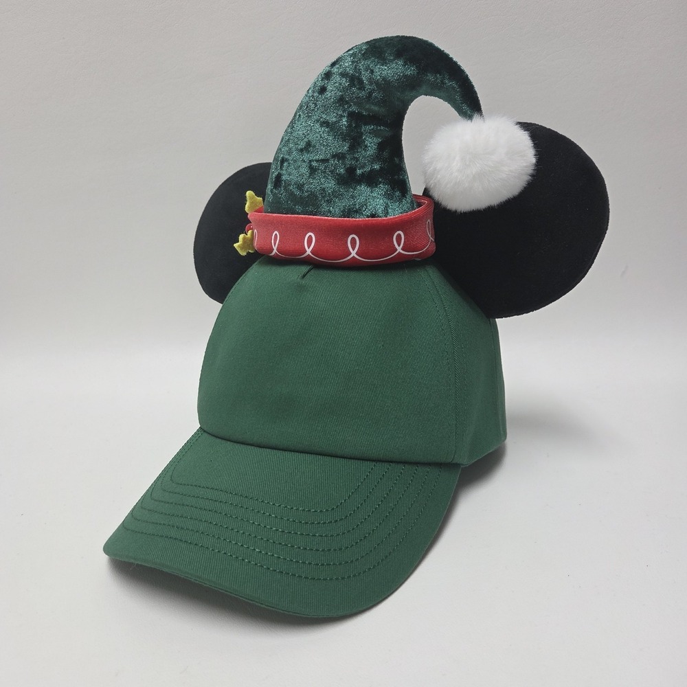 Disney Parks Mickey Mouse Ears Elf Green Adult Hat Christmas Holiday Adjustable